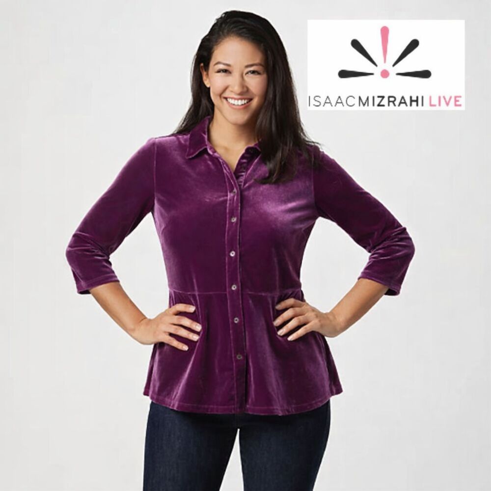 Isaac Mizrahi Peplum Velvet Top Large NWOT *